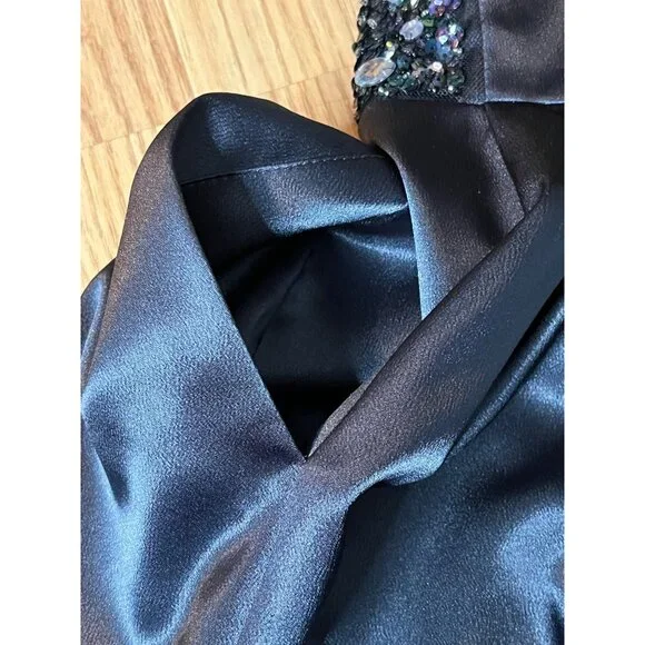 Tease‎ Me Womens One-Shoulder Green Black Satin Dress With Beaded Waist Size 9 - Picture 5 of 6